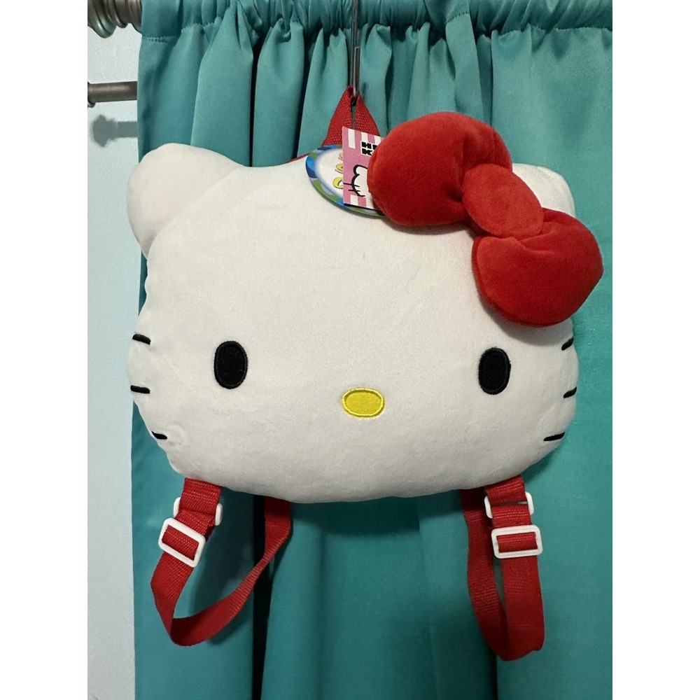 Hello Kitty Plush Face Backpack Red Bow Sanrio 2023 Soft Cuddly Licensed NWT